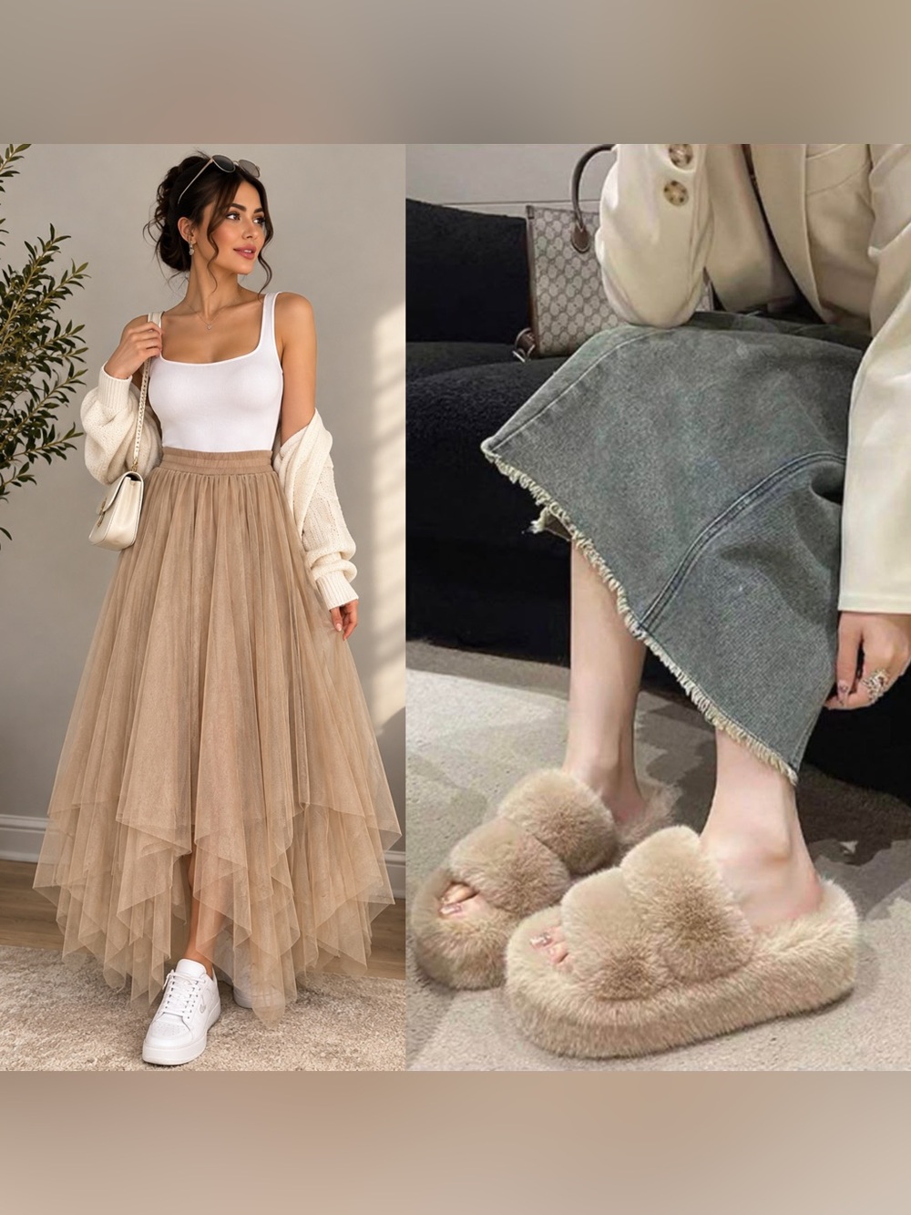 Beige set skirt + sandals